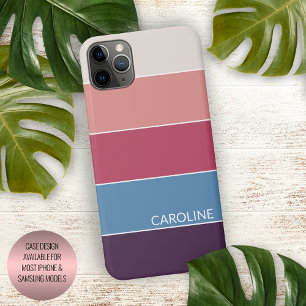 Donker Paarse Blauw Koraal Rood Blush Roze Strepen iPhone 15 Plus Case
