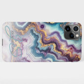 Donker Paarse Blauwgroen Blauw Goud Marmeren Kunst iPhone Hoesje (Achterkant horizontaal)