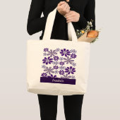 Donker Paarse Bloem Doodle Jouw naam Grote Tote Bag (Voorkant (product))
