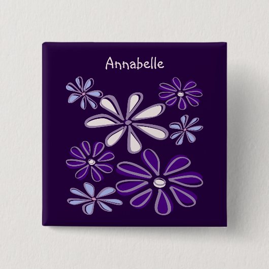 Donker Paarse Bloem Doodle Jouw naam Vierkante Button 5,1 Cm (Voorkant)