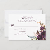 Donker Paarse Bloemen Boho Fall Bruiloft RSVP (Voorkant)