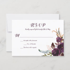 Donker Paarse Bloemen Boho Fall Bruiloft RSVP Kaartje