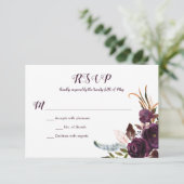 Donker Paarse Bloemen Boho Fall Bruiloft RSVP Kaartje (Staand voorkant)