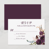 Donker Paarse Bloemen Boho Fall Bruiloft RSVP Kaartje (Voorkant / Achterkant)