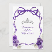 Donker Paarse Bloemen Boog Lint Zilver Mis Quince Kaart (Achterkant)