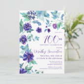 Donker Paarse Bloemen Botanische 100ste Verjaardag Kaart (Staand voorkant)