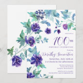 Donker Paarse Bloemen Botanische 100ste Verjaardag Kaart (Voorkant / Achterkant)