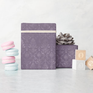 Donker Paarse Bloemen Damask Wrapping Paper Roll Cadeaupapier