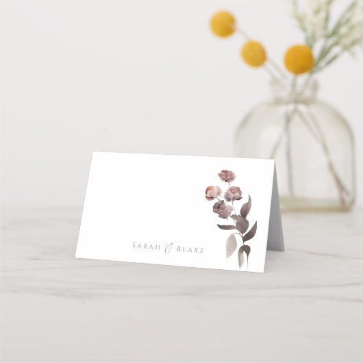 Donker Paarse Bloemen Gevouwen Trouwplaats Kaart Plaatskaartje (Achterkant)