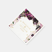 Donker Paarse Bloemen Goud Confetti Monogram Bruil Servetten (Hoek)