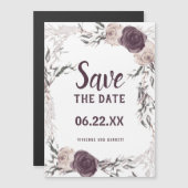 Donker Paarse Blush Roze Bloemen Save the Date Magnetische Uitnodiging (Voorkant / Achterkant)