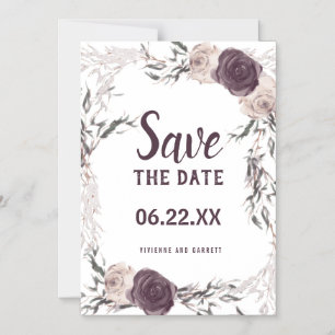 Donker Paarse Blush Roze Bloemen Save the Date Magnetische Uitnodiging