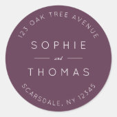 Donker Paarse Bruiloft Retouradres Modern Ronde Sticker (Voorkant)