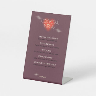 Donker Paarse Cocktail Menu voor bruiloft Reclamebord Met Voetstuk