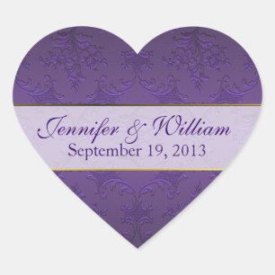 Donker Paarse Damask Heart Custom Wedding Sticker