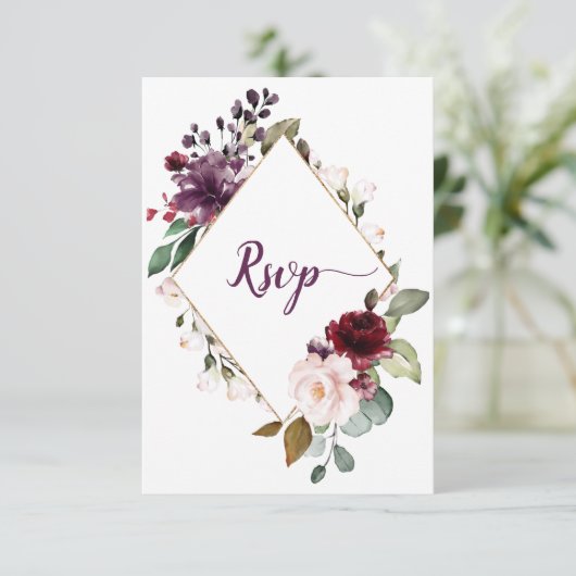 Donker Paarse Donkerrood Bloemen ingelijst RSVP (Staand voorkant)