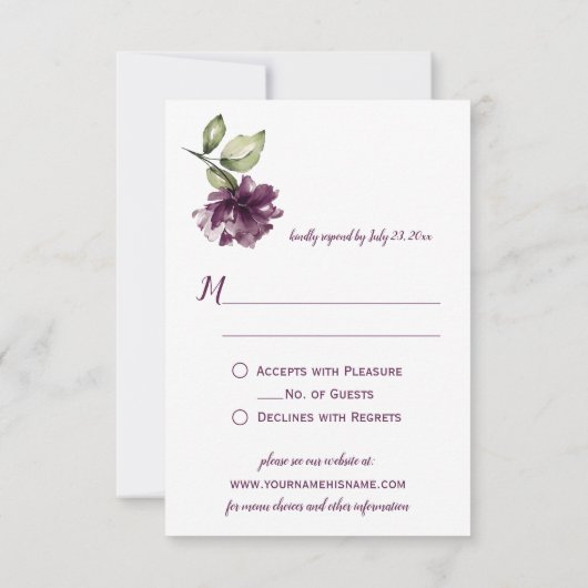 Donker Paarse Donkerrood Bloemen ingelijst RSVP (Achterkant)