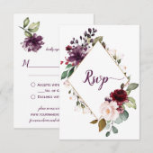 Donker Paarse Donkerrood Bloemen ingelijst RSVP (Voorkant / Achterkant)