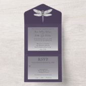 Donker Paarse Dragonfly Wedding All In One Uitnodiging (Binnen)
