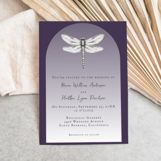 Donker Paarse Dragonfly Wedding Kaart