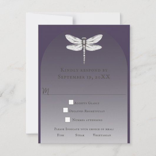 Donker Paarse Dragonfly Wedding RSVP Kaartje (Voorkant)