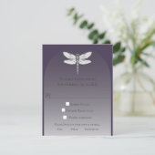 Donker Paarse Dragonfly Wedding RSVP Kaartje (Staand voorkant)