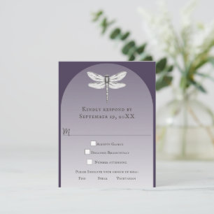 Donker Paarse Dragonfly Wedding RSVP Kaartje