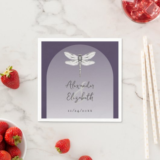 Donker Paarse Dragonfly Wedding Servet (Insitu)