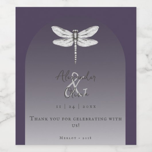 Donker Paarse Dragonfly Wedding Wijn Etiket (Enkel label)