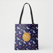Donker Paarse, Eenhoorns en Regenbogen aangepast Tote Bag (Voorkant)