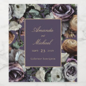 Donker Paarse Elegante Bloemenbruid en bruidegom b Wijn Etiket (Enkel label)