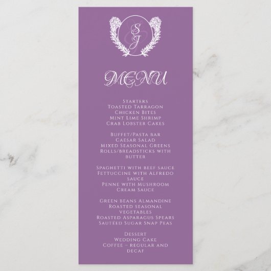 Donker Paarse elegante bruiloft Menu (Voorkant)