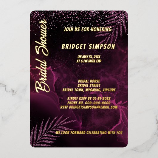 Donker paarse elegante classy folie uitnodiging (Voorkant)