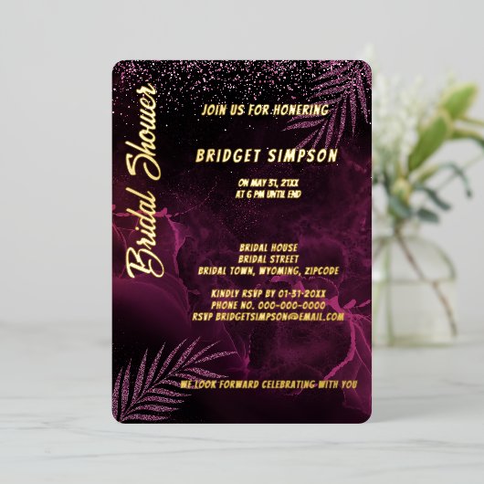 Donker paarse elegante classy folie uitnodiging (Staand Voorkant)