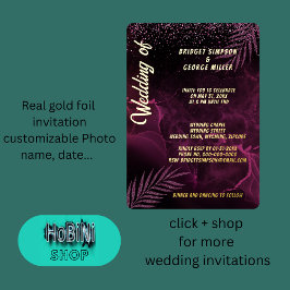 Donker paarse elegante stijlvolle bruiloft folie uitnodiging