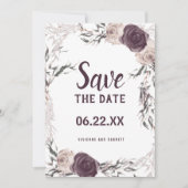 Donker Paarse en Blush Roze Bloemen Bruiloft Save The Date (Voorkant)