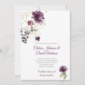 Donker Paarse en gouden bloemenwinter bruiloft Kaart (Voorkant)