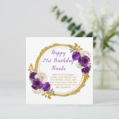 Donker Paarse en gouden elegante bloem verjaardags Kaart (Staand voorkant)