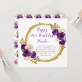 Donker Paarse en gouden elegante bloem verjaardags Kaart (Voorkant / Achterkant in situ)