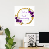 Donker Paarse en gouden elegante bloem verjaardags Poster (Thuiskantoor)