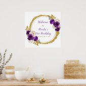 Donker Paarse en gouden elegante bloem verjaardags Poster (Keuken)