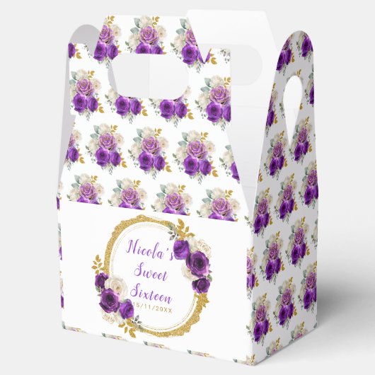 Donker Paarse en Gouden Elegante Bloemen Sweet Six Bedankdoosjes (Geopend)