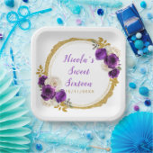 Donker Paarse en Gouden Elegante Bloemen Sweet Six Papieren Bordje (Feest)