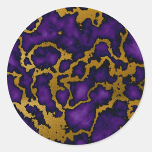 Donker Paarse en gouden marmeren textuur ontwerp Ronde Sticker
