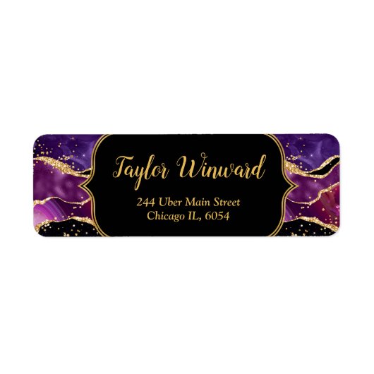 Donker Paarse en gouden pailletten Agaat Etiket (Voorkant)