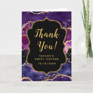 Donker Paarse en gouden pailletten Agaat Sweet Six Bedankkaart