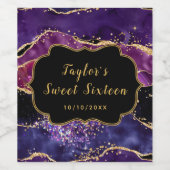 Donker Paarse en gouden pailletten Agaat Sweet Six Wijn Etiket (Enkel label)