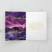 Donker Paarse en gouden pailletten Agate Happy Bir Kaart (Binnen)