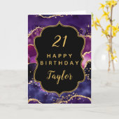 Donker Paarse en gouden pailletten Agate Happy Bir Kaart (Gele Bloem)