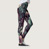 Donker Paarse en Groene Bloemen Patroon Leggings (Rechts)